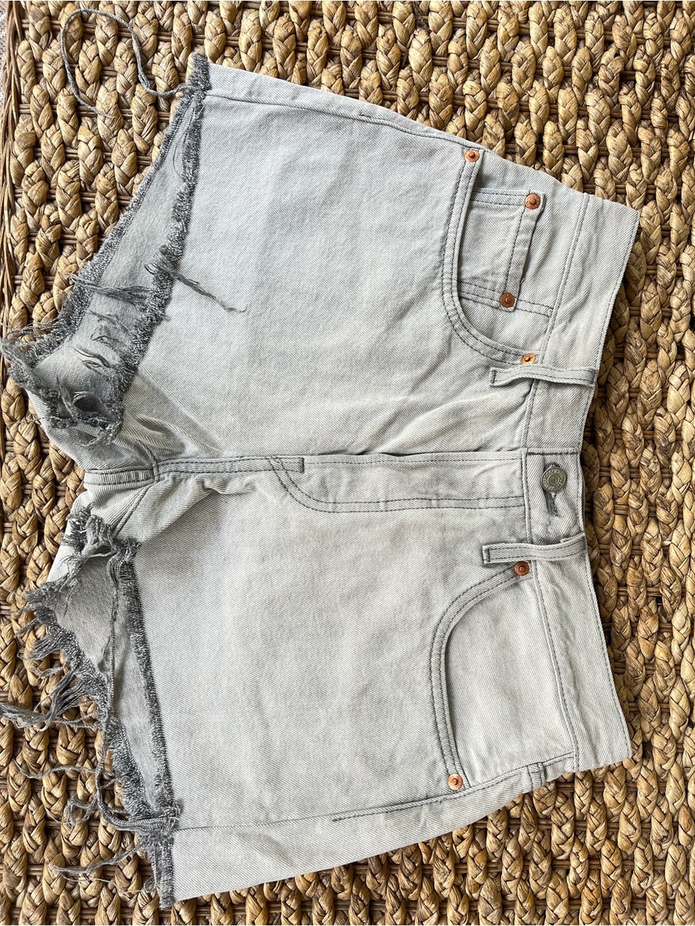 Levi's 501 Light Gray Frayed Hem Denim Shorts